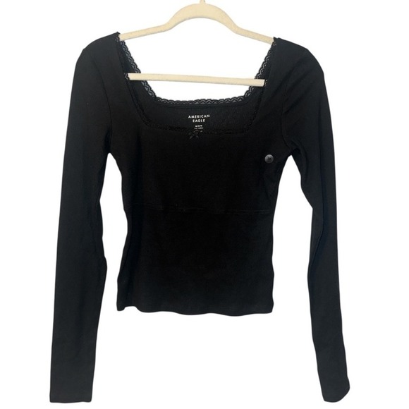 American Eagle Black Square Neckline Cropped Top, Medium - Picture 1 of 6